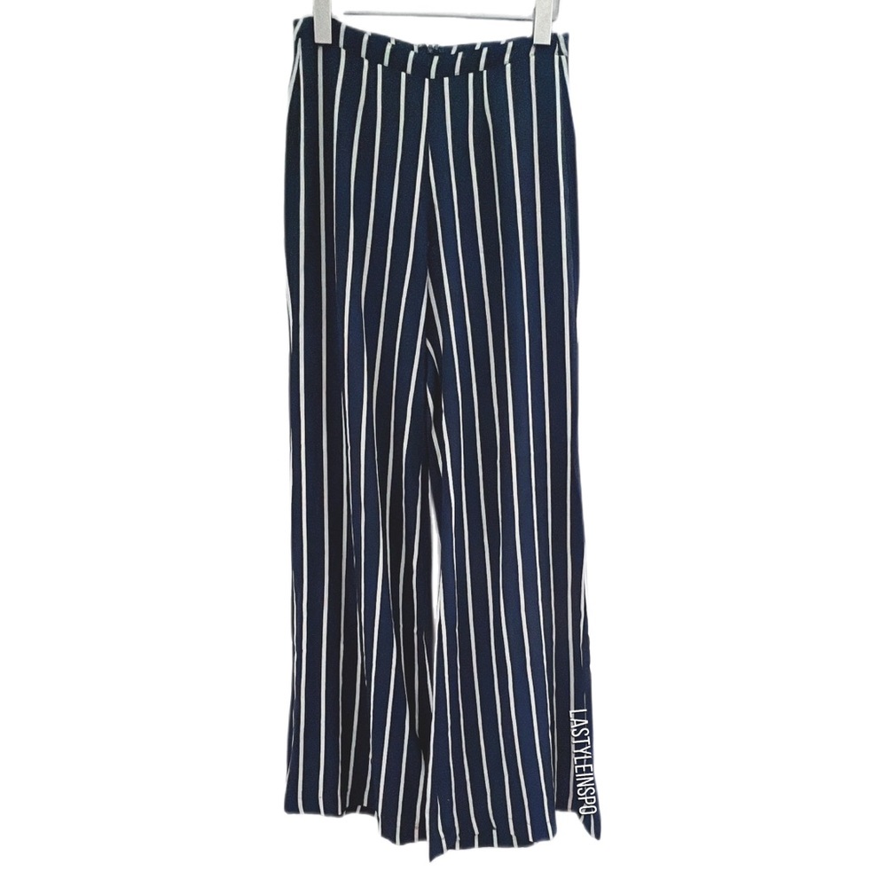Reformation Womens Pants Stripped Wide Leg White Blue